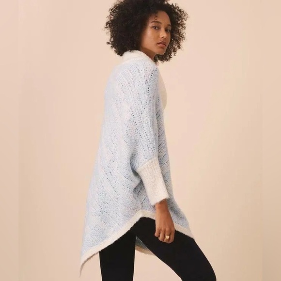 Lou & Grey | Cowl Neck Sky High Poncho Sweater Blue Ivory XS/S Boho Festival - Picture 4 of 10